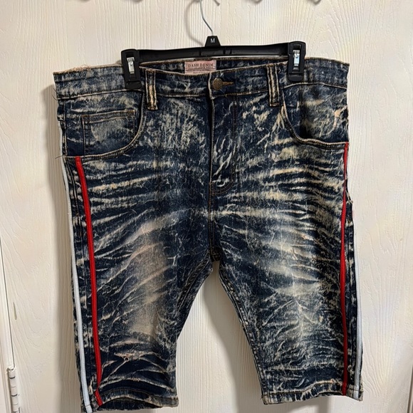 Dash Denim Men’s Paint Splashed Distressed Jean Shorts Size 40 Stripe Summer Fun - Picture 1 of 12